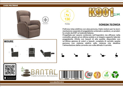 Poltrona relax con alza persona due motori e carrello mod.k901