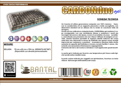 Cuscino bicomponente in memory gel e memory carbon modello CarbonDuoGel prodotto italiano