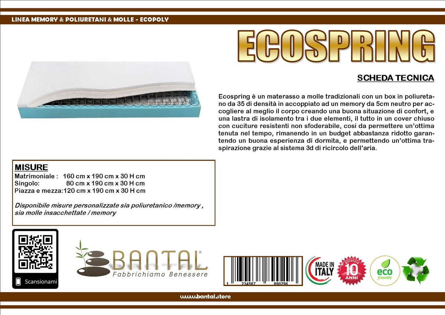 MATERASSO MOLLE E MEMORY FOAM MODELLO ECOSPRING